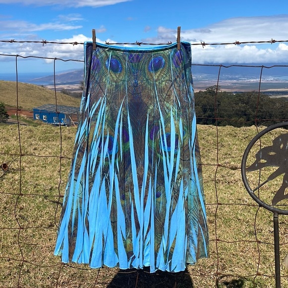 ONE WORLD Dresses & Skirts - One World blue peacock Aline pleated midi skirt xl